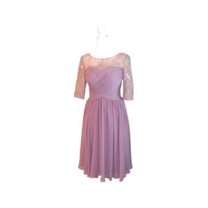 Azazie Chiffon Dress Lace Sleeve Party Cocktail Formal Mauve Pink Sz 4/ #5145‎